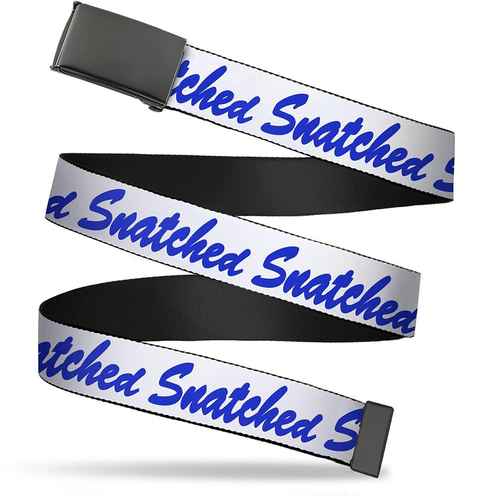 1706 Belt, Flip Web Belt Snatched Script White Blue, 1.25 Inch Wide, Fits